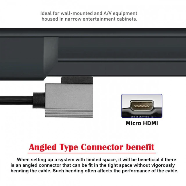 Alt view image 3 of 7 - WRIARICH 90 Degree Left Angled Micro HDMI 2.1 Male Type-D to HDMI Male 8K 60hz Stretch Coiled Cable 100cm for HDTV Camera Laptop Monitor