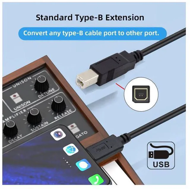 Alt view image 6 of 7 - WRIARICH USB-C USB 3.1 Type-C Male to USB 2.0 B Type Male Data Cable for Phone Mac Laptop MIDI Printer Scanner