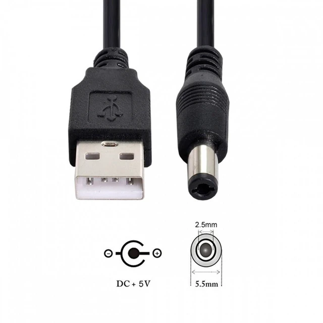 Alt view image 7 of 7 - WRIARICH USB 2.0 A Type Male to 5.5 x 2.5mm DC 5V Power Plug Barrel Connector Charge Cable 100cm