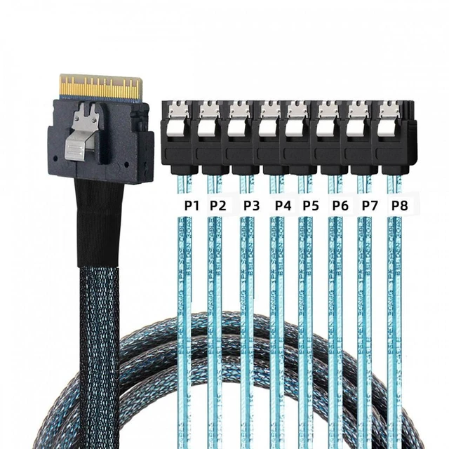 Main image of WRIARICH Slimline SAS 4.0 SFF-8654 8i 74pin Host Raid to 8 SATA 7pin Target Hard Disk Fanout Raid Cable 1-to-8 Splitter (1.0m)