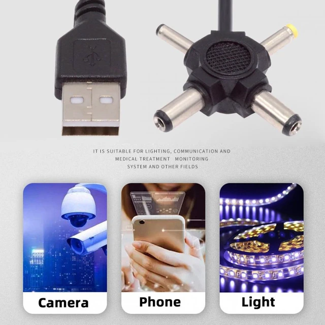 Alt view image 6 of 7 - WRIARICH USB 2.0 Type-A Male to 4-in-1 DC 5V 5.5x2.5mm 5.5x2.1mm 4.0x1.7mm 3.5x1.3mm Power Plug Barrel Connector Charge Cable