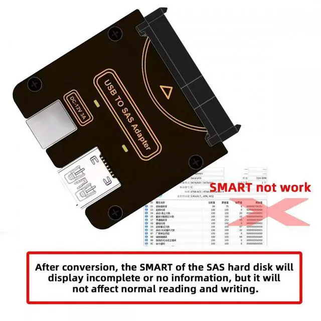 Alt view image 5 of 7 - WRIARICH SFF-8482 SAS 29Pin to USB 3.0 5Gbps Hard Disk Drive Raid Adapter with Chipset and Power Port (Need 12V/3A Power Supply)