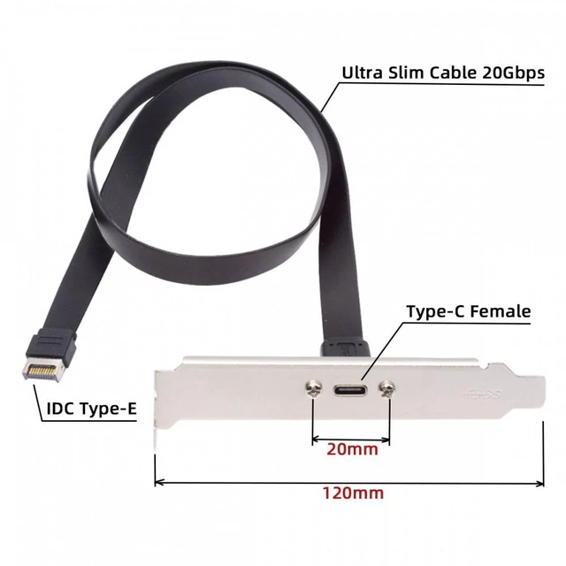Alt view image 3 of 7 - WRIARICH USB 3.2 Type-E IDC 20Pin Front Panel Header to USB-C Type-C Female Extension Cable 20Gbps with Panel Mount Screw