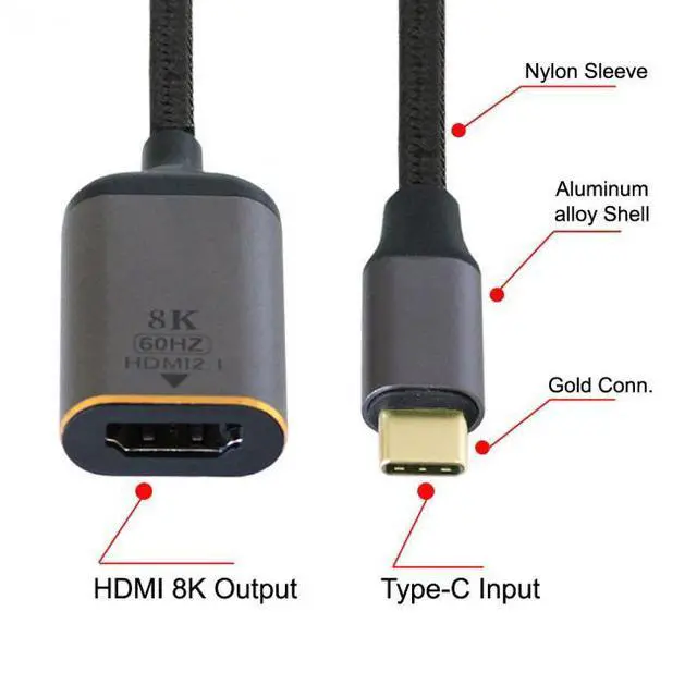 Alt view image 2 of 7 - WRIARICH USB4 USB-C Type-C Source to Female HDMI 2.0 Cable Display 8K 60HZ UHD 4K HDMI Male Monitor