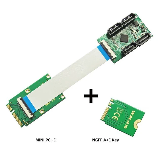 Alt view image 4 of 7 - WRIARICH Mini PCI-E PCI Express & NGFF A+E Key to SATA 3.0 Four Ports Adapter Cable 6Gbps Hard Drive Extension Card for SSD