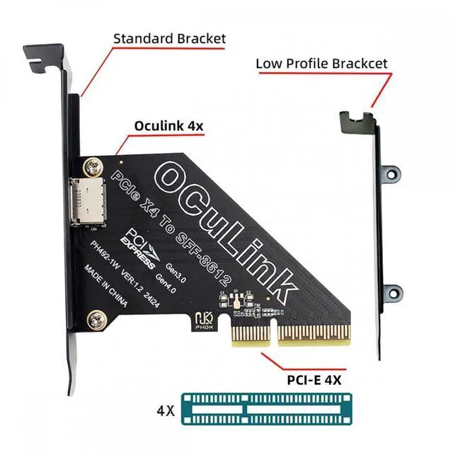 Alt view image 2 of 7 - WRIARICH Chenyang PCI-Express 4.0 PCIE 4x to Oculink SFF-8612 SFF-8611 Host Card for U.2 SSD eGPU External Graphics Card Dock