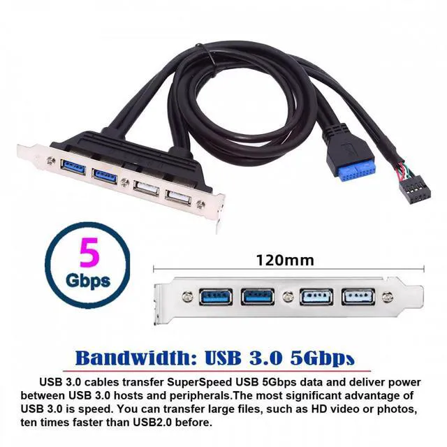 Alt view image 3 of 7 - WRIARICH Internal Four USB2.0 & USB 3.0 Female Mount Panel to Motherboard 9pin 19pin 20pin Baffle Cable with PCI Bracket 50cm