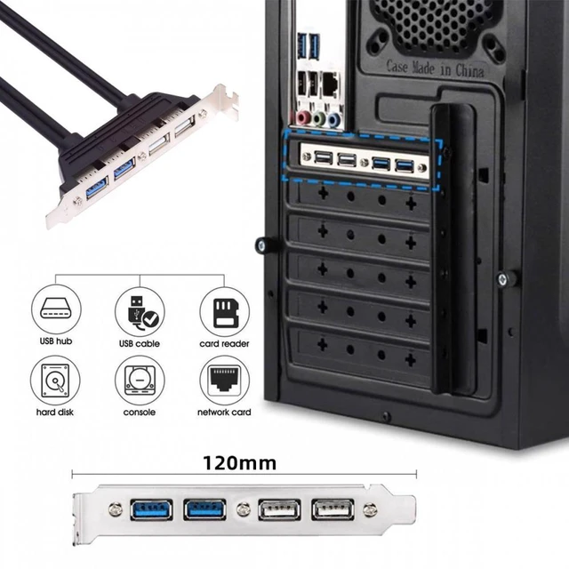 Alt view image 4 of 7 - WRIARICH Internal Four USB2.0 & USB 3.0 Female Mount Panel to Motherboard 9pin 19pin 20pin Baffle Cable with PCI Bracket 50cm