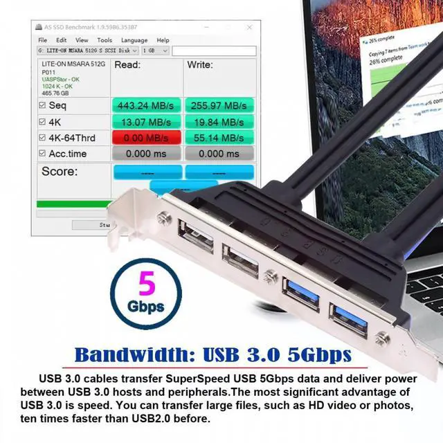 Alt view image 6 of 7 - WRIARICH Internal Four USB2.0 & USB 3.0 Female Mount Panel to Motherboard 9pin 19pin 20pin Baffle Cable with PCI Bracket 50cm