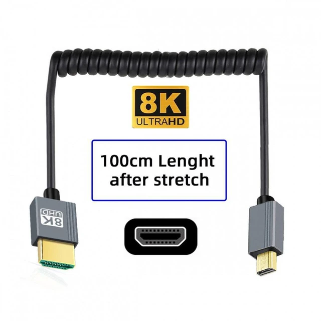 Alt view image 3 of 7 - WRIARICH Micro HDMI 2.1 Male Type-D to HDMI Male 8K 60hz Stretch Coiled Cable 100cm for HDTV Camera Laptop Monitor