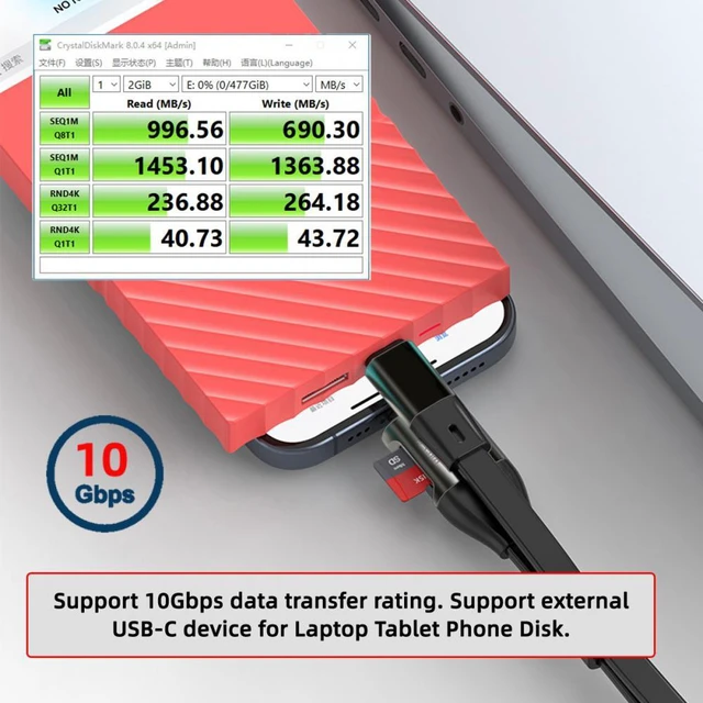 Alt view image 4 of 7 - WRIARICH Type-C USB-C Male to Male USB 3.1 10Gbps & TF Micro-SD Card Reader Flat Slim FPC Data Cable for Laptop Phone