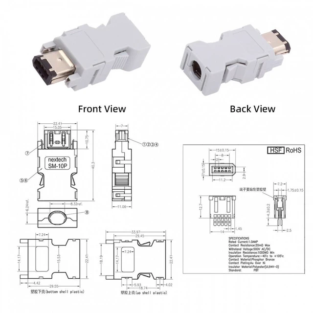 Alt view image 4 of 7 - WRIARICH SM-6P I/O Connector IEEE 1394 6Pin CN3 Plug 55100-0670 Male JZSP-CMP9-1-E Compatible with Yaskawa Panasonic Servo 54280-0609