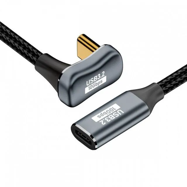 Main image of WRIARICH 1.0M Opposite U Shape Back Angled USB-C USB 3.1 Type C Male to Female Extension Data Cable 10Gbps 100W with Sleeve