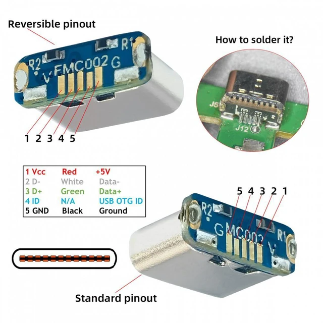 Alt view image 5 of 7 - WRIARICH 10pcs/lot DIY Solder Type-C Female Socket Connector Replace for Micro-USB 5Pin Female SMT Type DC 5V Power
