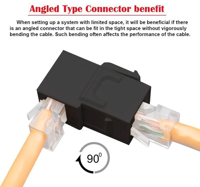 Alt view image 2 of 7 - WRIARICH 90 Degree Up Angled UTP CAT6 Keystone Coupler RJ45 Female to Female UTP CAT6 Keystone inline Coupler Black