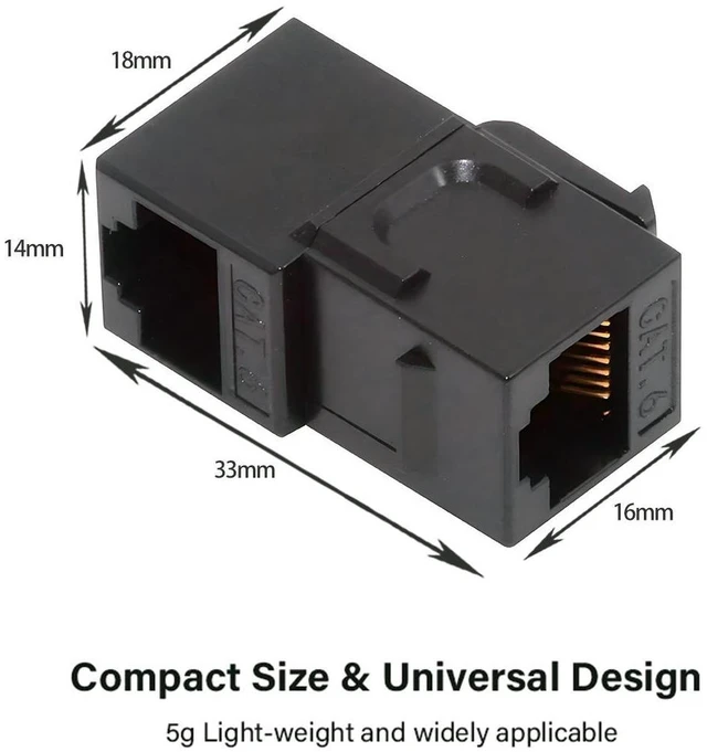 Alt view image 6 of 7 - WRIARICH 90 Degree Up Angled UTP CAT6 Keystone Coupler RJ45 Female to Female UTP CAT6 Keystone inline Coupler Black