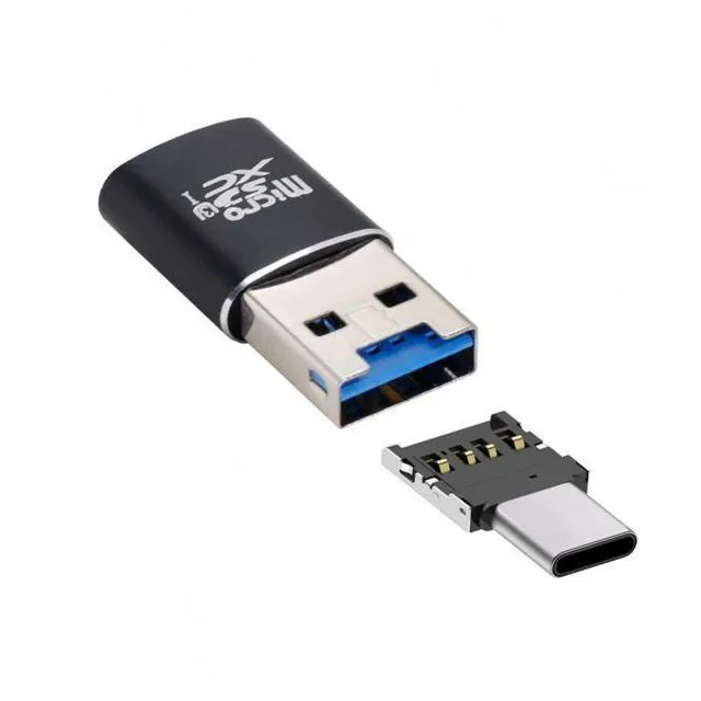 Alt view image 2 of 6 - WRIARICH USB 3.0 to Micro SD SDXC TF Card Reader with Micro Type-C USB-C OTG Adapter for Tablet / Cell Phone