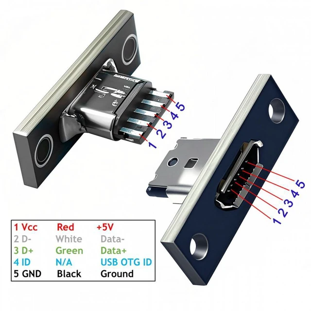Alt view image 2 of 6 - WRIARICH 5pcs/set DIY OEM Micro-USB 5Pin Female Type-B Socket Connector Panel Mount Type with PC Board USB 2.0 Pinout