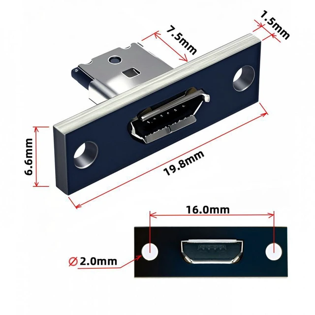 Alt view image 6 of 6 - WRIARICH 5pcs/set DIY OEM Micro-USB 5Pin Female Type-B Socket Connector Panel Mount Type with PC Board USB 2.0 Pinout