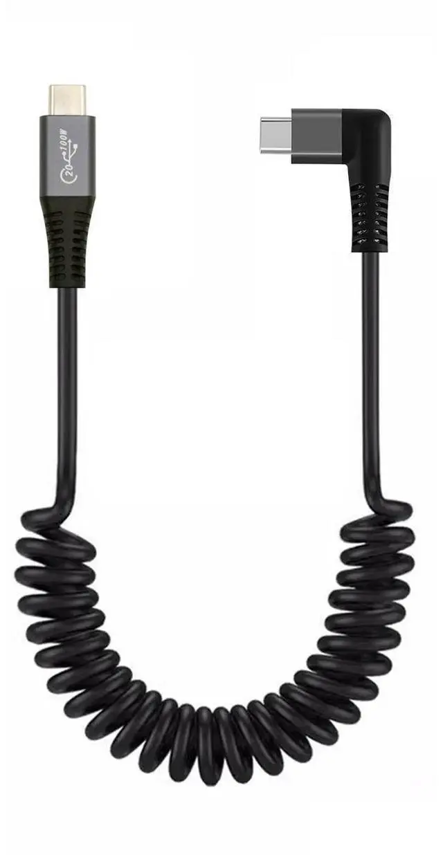 Main image of WRIARICH Stretch Coiled USB-C USB4 Cable 20Gbps 100W 8K Type-C Right Angled Male to Male Cable Power & Data for Laptop Keyboard Tablet