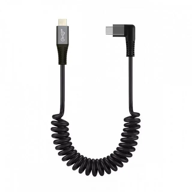 Alt view image 2 of 7 - WRIARICH Stretch Coiled USB-C USB4 Cable 20Gbps 100W 8K Type-C Right Angled Male to Male Cable Power & Data for Laptop Keyboard Tablet