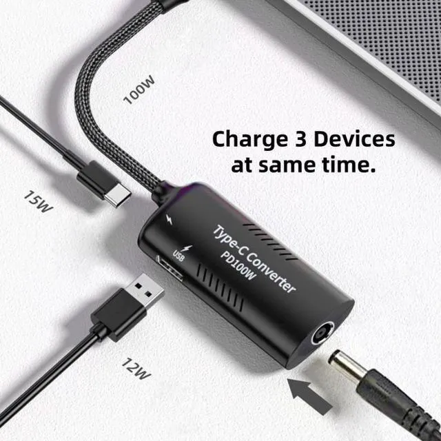 Alt view image 5 of 7 - WRIARICH DC Power 5.5x2.5mm 5.5x2.1mm Input to 100W Dual Type C USB-C and Type-A Output PD Emulator Trigger Charge Cable