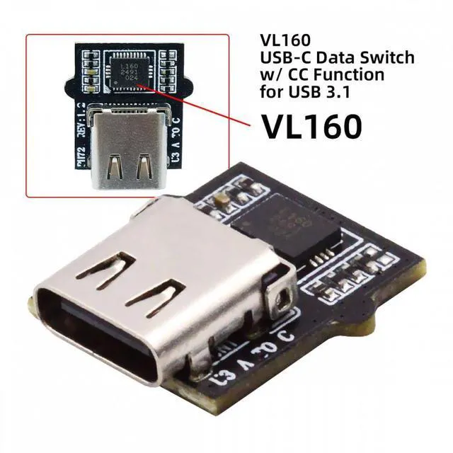 Alt view image 4 of 6 - WRIARICH DIY OEM Type-C Female Socket Connector with VL160 Chipset Replace for USB3.0 Type-A Female DIP Type DC 5V Power