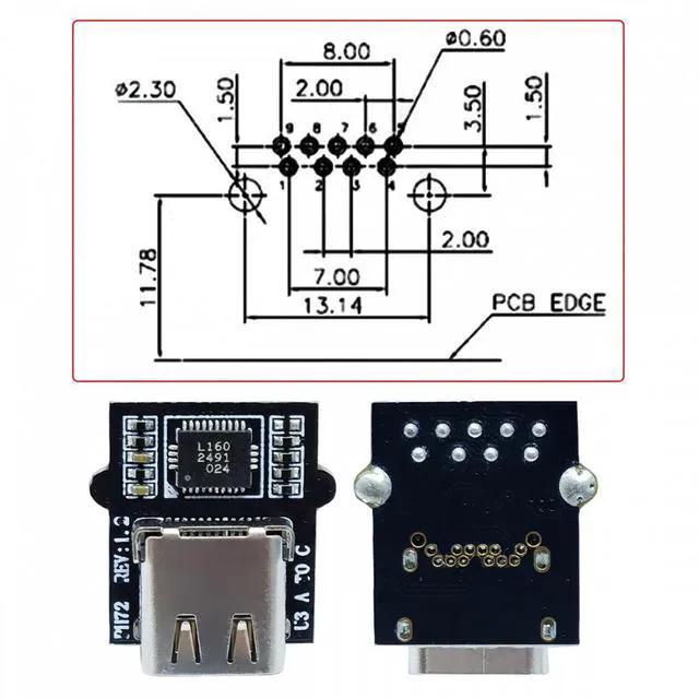 Alt view image 5 of 6 - WRIARICH DIY OEM Type-C Female Socket Connector with VL160 Chipset Replace for USB3.0 Type-A Female DIP Type DC 5V Power