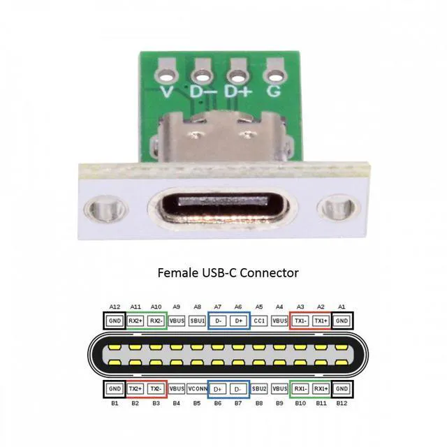 Alt view image 4 of 6 - WRIARICH 5pcs/set DIY OEM Type C Female Socket Connector Panel Mount Type with PC Board 24pin USB 2.0 Pinout