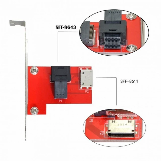 Alt view image 7 of 7 - WRIARICH PCI-Express 4.0 Mini SAS HD SFF-8643 to Oculink SFF-8611 SFF-8612 PCBA Female Adapter With Bracket