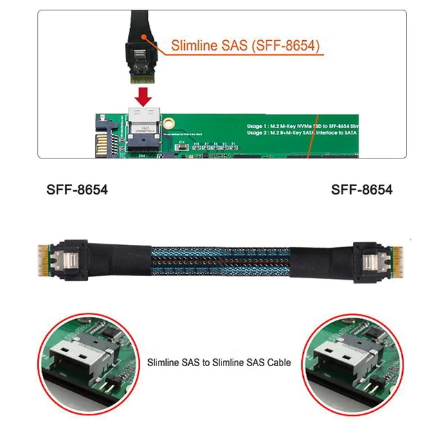 Alt view image 3 of 7 - WRIARICH PCI-E Slimline SAS 4.0 SFF-8654 4i 38pin Host to SFF-8654 Slim SAS Target Cable 40cm