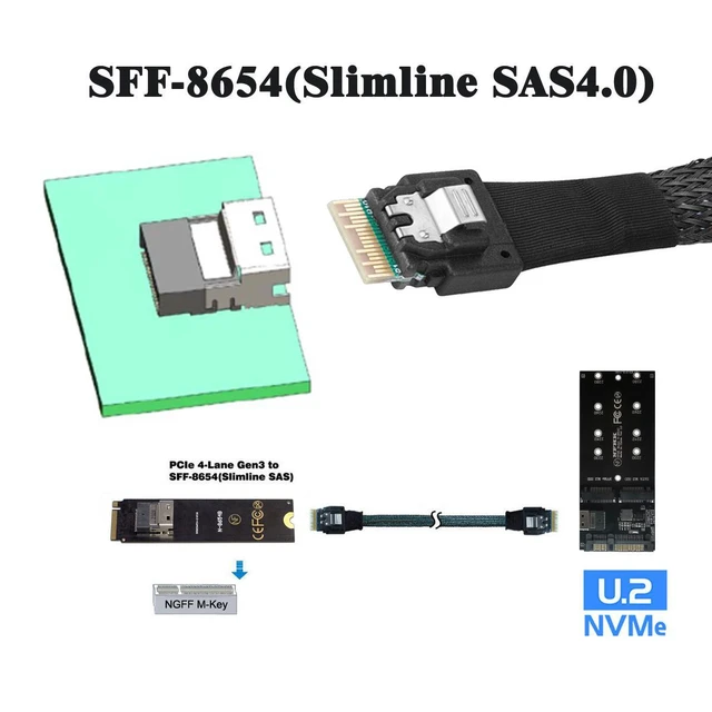 Alt view image 2 of 7 - WRIARICH PCI-E Slimline SAS 4.0 SFF-8654 4i 38pin Host to SFF-8654 Slim SAS Target Cable 40cm