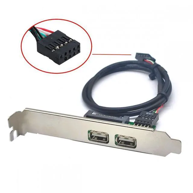 Main image of WRIARICH Internal Dual USB2.0 Female Mount Panel to Motherboard 9pin Baffle Cable with Extral SATA Power and 12cm Bracket