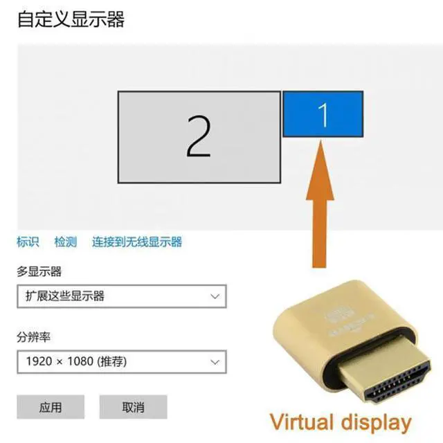 Alt view image 3 of 7 - WRIARICH HD-034 CY Virtual Display Adapter HDMI 1.4 DDC EDID Dummy Plug Headless Ghost Display Emulator 1920x1080p@60Hz