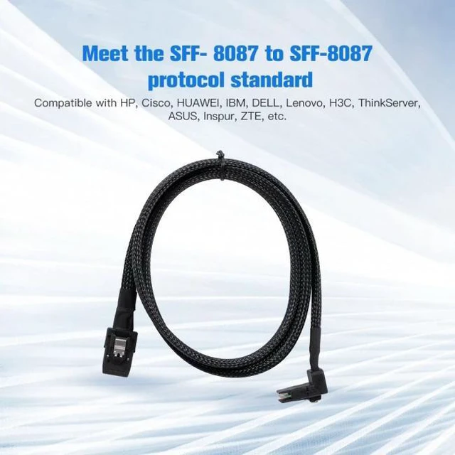 Alt view image 7 of 7 - WRIARICH 1m SFF-8087 Mini SAS 4i 36 Pin to 36Pin Right 90 Degree Angled Cable