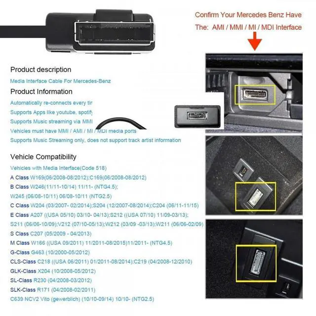Alt view image 2 of 7 - WRIARICH AMI MDI to 3.5mm Audio AUX Male Music Cable Compatible with Benz 2008-2016 Music Interface 1.3m