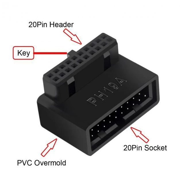 Alt view image 4 of 7 - WRIARICH 1Set USB 3.0 20pin Male to Female Extension Adapter Up & Down Angled 90 Degree Overmold