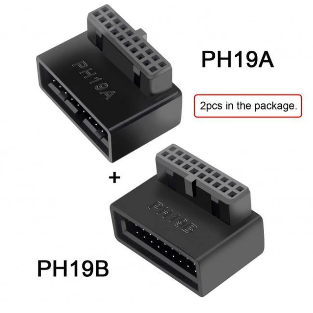 Alt view image 2 of 7 - WRIARICH 1Set USB 3.0 20pin Male to Female Extension Adapter Up & Down Angled 90 Degree Overmold