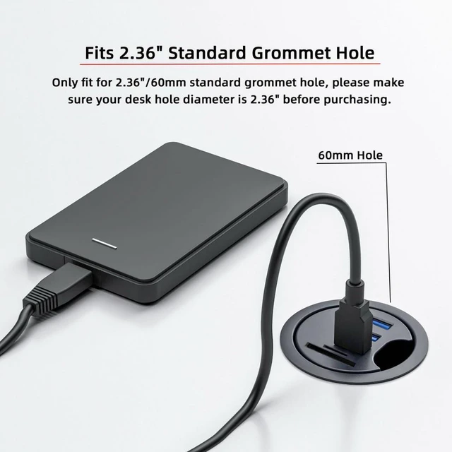 Alt view image 6 of 7 - WRIARICH USB 3.0 Hub SD TF USB-C 2 Port USB 60mm Desk Grommet Splitter Dock Station Micro-SD Card Reader for Desktop PC
