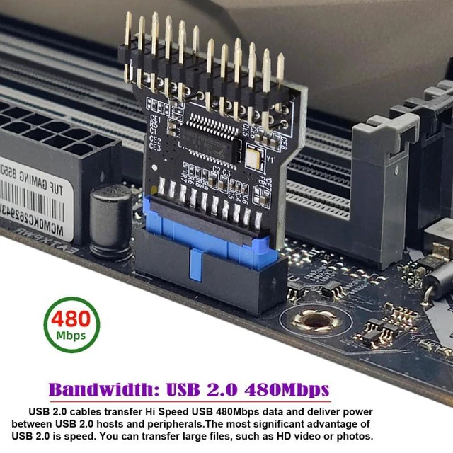 Alt view image 3 of 7 - WRIARICH Motherboard 19pin USB 3.0 Header 1 to 2 USB2.0 9Pin Female Extension HUB Connector Adapter Port Multilier