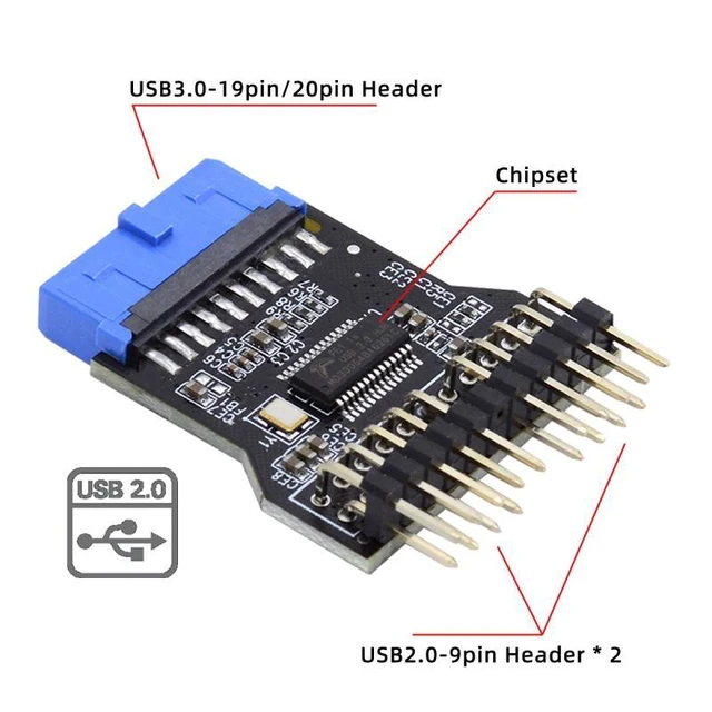 Alt view image 6 of 7 - WRIARICH Motherboard 19pin USB 3.0 Header 1 to 2 USB2.0 9Pin Female Extension HUB Connector Adapter Port Multilier