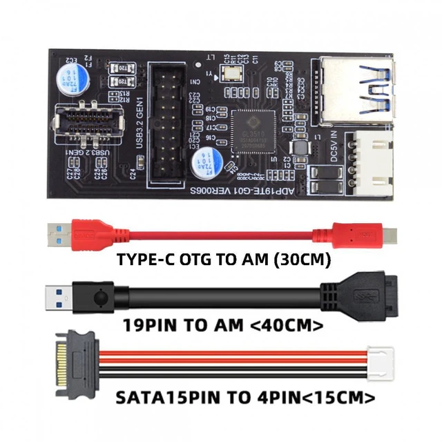 Alt view image 3 of 7 - WRIARICH Type-C USB-C & 19/20Pin Header to USB 3.0 20Pin & Type-E Dual Ports Female PCBA Type Adapter Splitter HUB 5Gbps