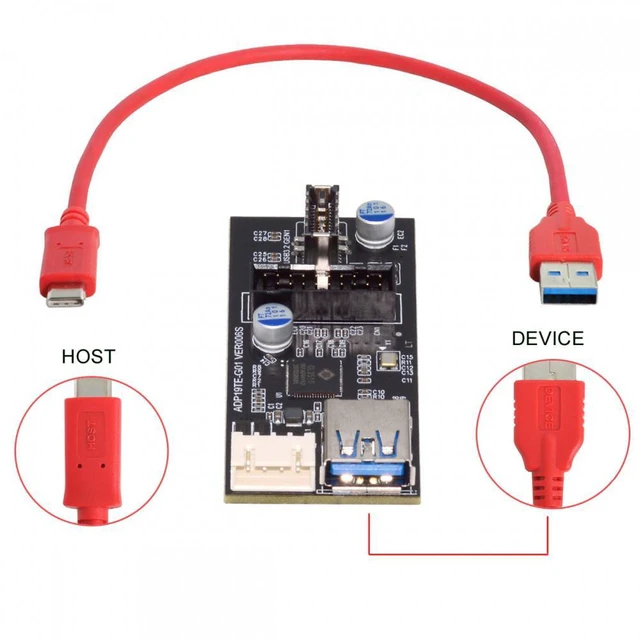 Alt view image 4 of 7 - WRIARICH Type-C USB-C & 19/20Pin Header to USB 3.0 20Pin & Type-E Dual Ports Female PCBA Type Adapter Splitter HUB 5Gbps