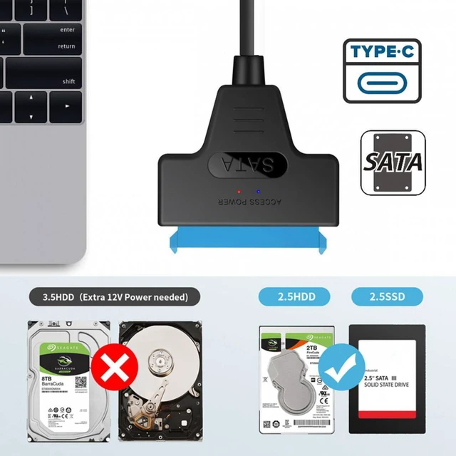 Alt view image 3 of 7 - WRIARICH 5Gbps Type-C USB 3.1 Male to SATA 22 Pin 2.5" Hard disk driver SSD Adapter Cable for Laptop