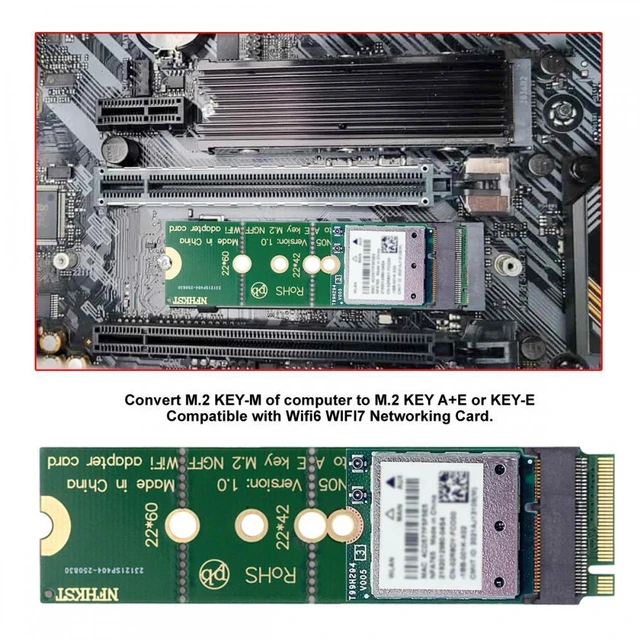 Alt view image 2 of 7 - WRIARICH NGFF Key-E WiFi Riser Card Wireless to M.2 NGFF Key-M NVME SSD Adapter Compatible with Wifi6 WIFI7 Networking Card