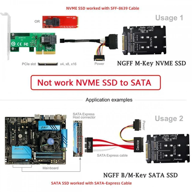 Alt view image 3 of 7 - WRIARICH SFF-8639 NVME U.2 to Combo NGFF M.2 M-key SATA PCIe SSD Adapter for Mainboard Compatible with SSD 750 p3600 p3700