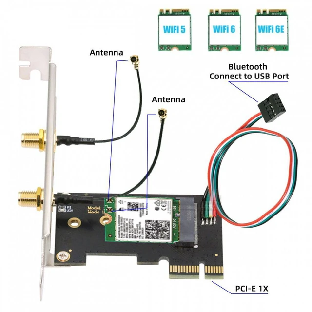 Alt view image 3 of 7 - WRIARICH Wireless NGFF A/E-Key WiFi Card to PCI-E Express 1x Adapter for WLAN Wifi6 Wifi7 Bluetooth