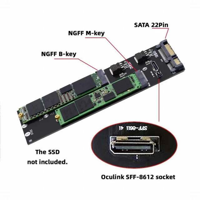 Alt view image 6 of 7 - WRIARICH Oculink SFF-8612 8611 to U.2 Kit M-Key to NVME PCIe SSD and NGFF to SATA Adapter for Mainboard