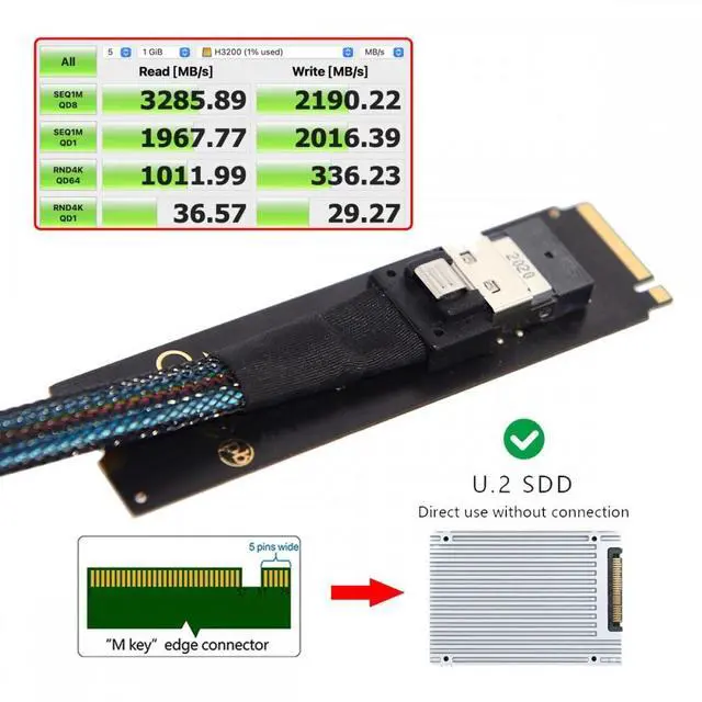 Alt view image 7 of 7 - WRIARICH NGFF M-Key NVME to U.2 U2 Kit SFF-8639 to SFF-8654 Slimline SAS PCIe SSD Adapter for Mainboard