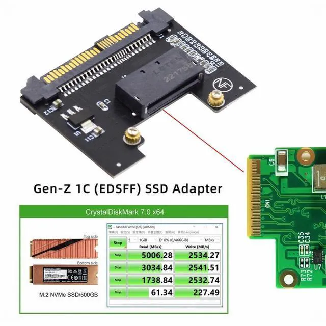 Alt view image 6 of 7 - WRIARICH U.2 SFF-8639 Host Adapter to NVMe Ruler 1U GEN-Z EDSFF 1C 4X Short SSD P4511 E1.S Carrier Adapter